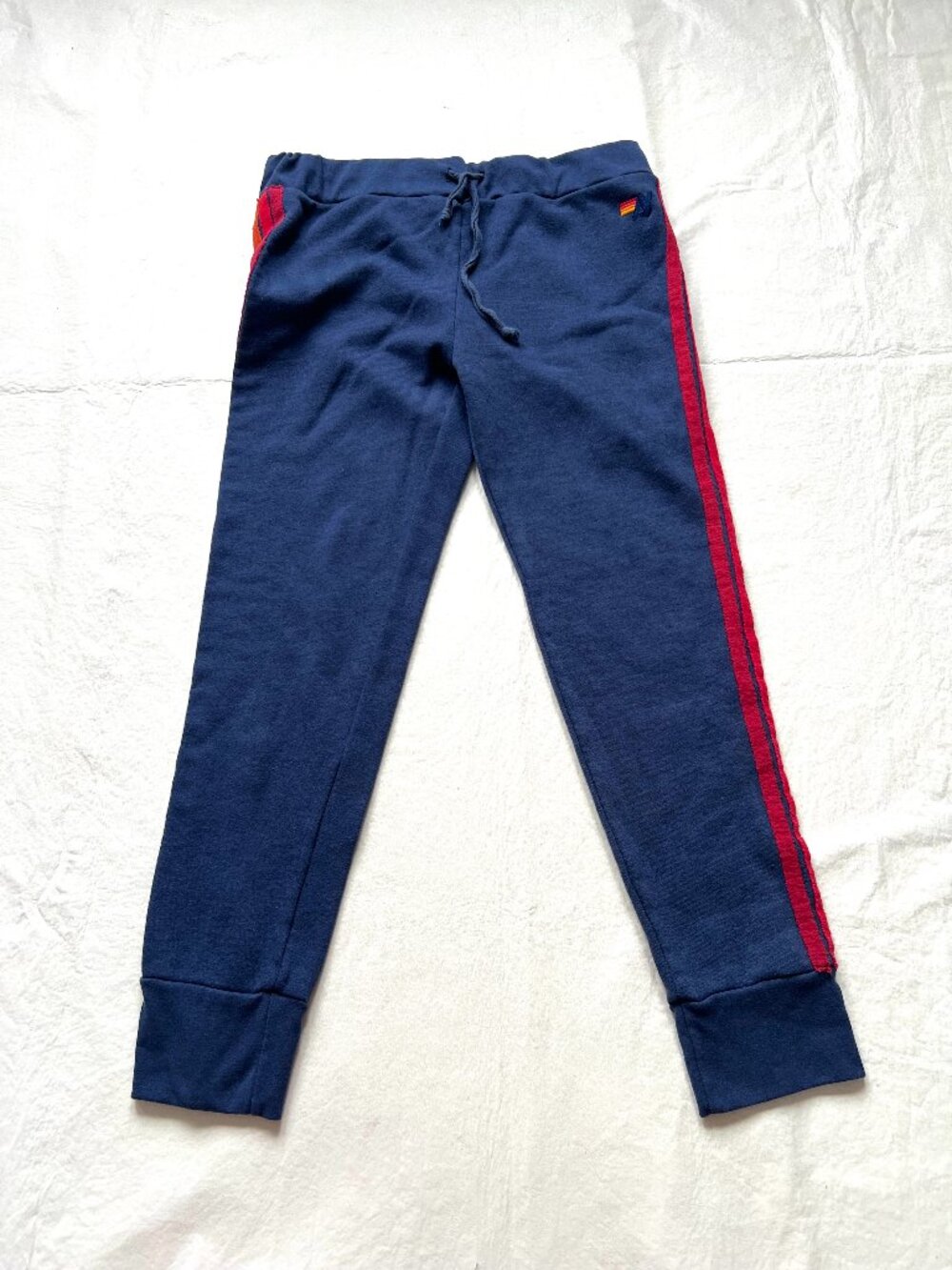 Aviator Nation sweatpants joggers womens large navy blue 4 stripe tapered pants